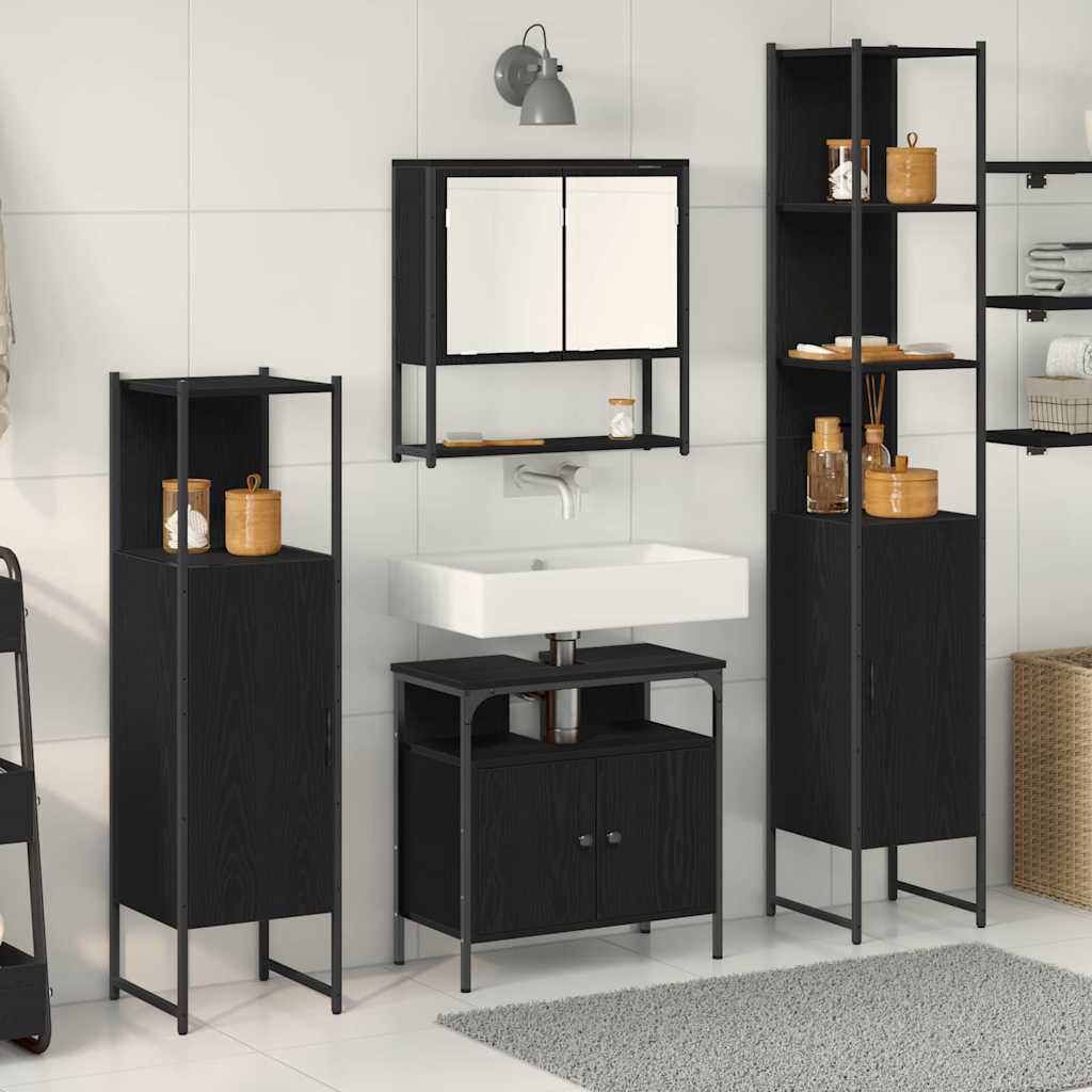 Bathroom Furniture Set 4 pcs Black oak 33 x 33 x 185.5 cm